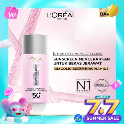 L'OREAL - Glycolic Bright Anti Dark-Spot Daily UV Fluid SPF50+ 50ml