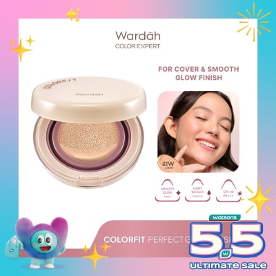 WARDAH - Colorfit Perfect Glow Cushion 21W Linen 15g - Tahan Lama Hingga 12 Jam Dilengkapi SPF 33 PA+++ - Hasil Akhir Glowing dan Menyatu Dengan Warna Kulit - High Coverage
