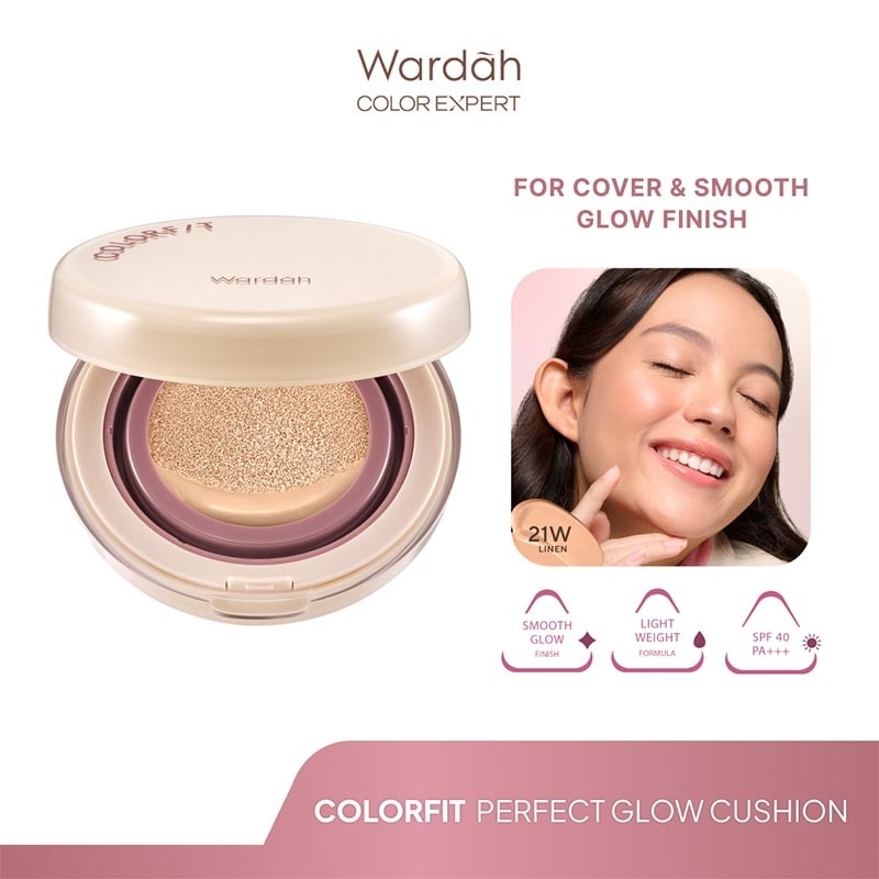 Colorfit Perfect Glow Cushion 21W Linen 15g - Tahan Lama Hingga 12 Jam Dilengkapi SPF 33 PA+++ - Hasil Akhir Glowing dan Menyatu Dengan Warna Kulit - High Coverage