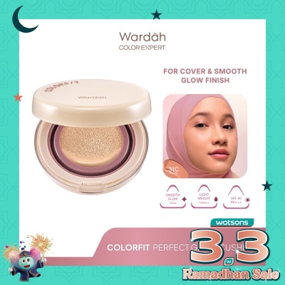 WARDAH Colorfit Perfect Glow Cushion 31C Parfait 15g - Tahan Lama Hingga 12 Jam Dilengkapi SPF 33 PA+++ - Hasil Akhir Glowing dan Menyatu Dengan Warna Kulit - High Coverage