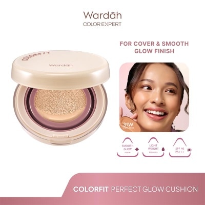 WARDAH Colorfit Perfect Glow Cushion 31W CrèmeBeige 15g - Tahan Lama Hingga 12 Jam Dilengkapi SPF 33 PA+++ - Hasil Akhir Glowing dan Menyatu Dengan Warna Kulit - High Coverage