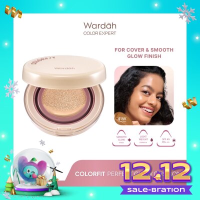 WARDAH Colorfit Perfect Glow Cushion 41W OliveSand 15g - Tahan Lama Hingga 12 Jam Dilengkapi SPF 33 PA+++ - Hasil Akhir Glowing dan Menyatu Dengan Warna Kulit - High Coverage