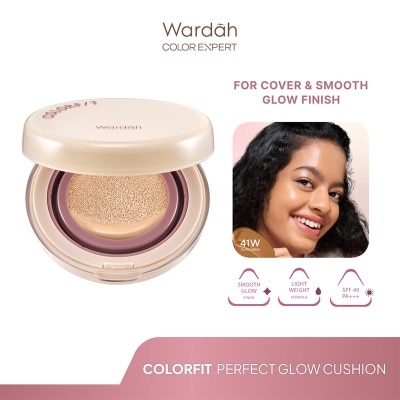 WARDAH Colorfit Perfect Glow Cushion 41W OliveSand 15g - Tahan Lama Hingga 12 Jam Dilengkapi SPF 33 PA+++ - Hasil Akhir Glowing dan Menyatu Dengan Warna Kulit - High Coverage