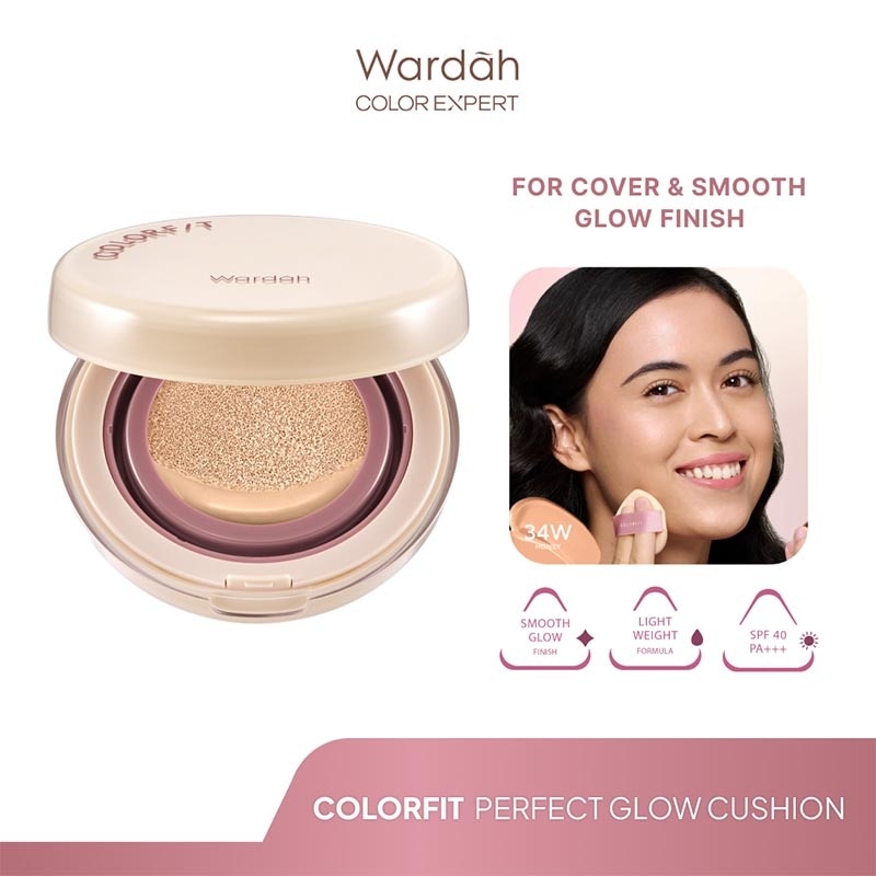 Colorfit Perfect Glow Cushion 34W Honey 15g - Tahan Lama Hingga 12 Jam Dilengkapi SPF 33 PA+++ - Hasil Akhir Glowing dan Menyatu Dengan Warna Kulit - High Coverage