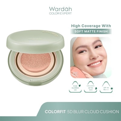WARDAH Colorfit 5D Blur Cloud Cushion 21C Shell - Matte Finish Tahan Lama Hingga 18 Jam - SPF 50 PA+, Nano-Hyaluron, dan CICA
