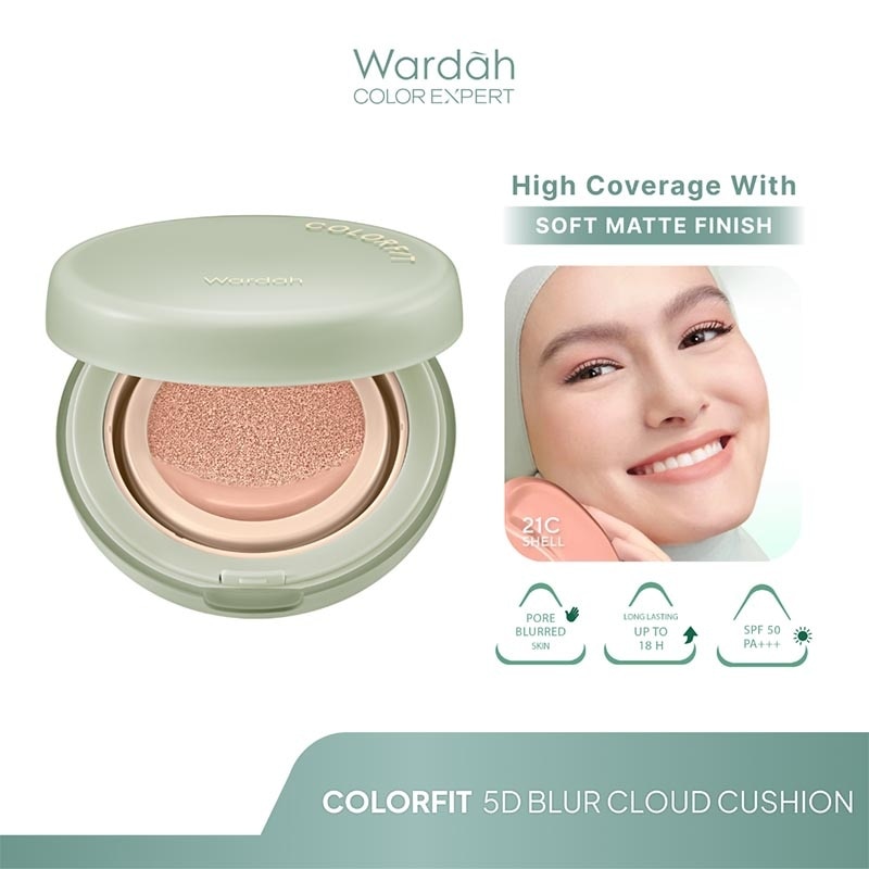 Colorfit 5D Blur Cloud Cushion 21C Shell - Matte Finish Tahan Lama Hingga 18 Jam - SPF 50 PA+, Nano-Hyaluron, dan CICA