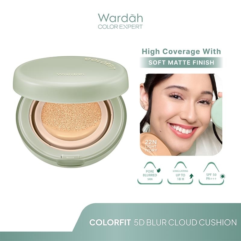Colorfit 5D Blur Cloud Cushion 22N Light Ivory - Matte Finish Tahan Lama Hingga 18 Jam - SPF 50 PA+, Nano-Hyaluron, dan CICA