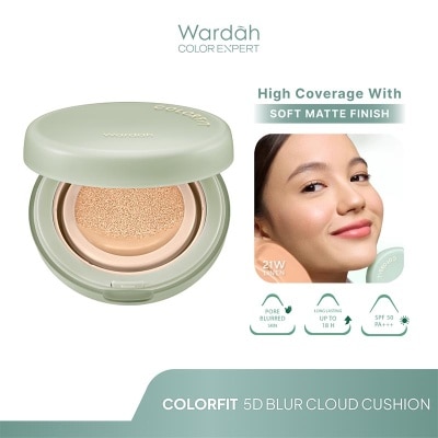 WARDAH Colorfit 5D Blur Cloud Cushion 21W Linen - Matte Finish Tahan Lama Hingga 18 Jam - SPF 50 PA+, Nano-Hyaluron, dan CICA