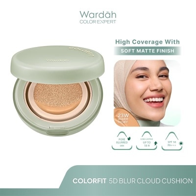 WARDAH Colorfit 5D Blur Cloud Cushion 23W Warm Ivory - Matte Finish Tahan Lama Hingga 18 Jam - SPF 50 PA+, Nano-Hyaluron, dan CICA