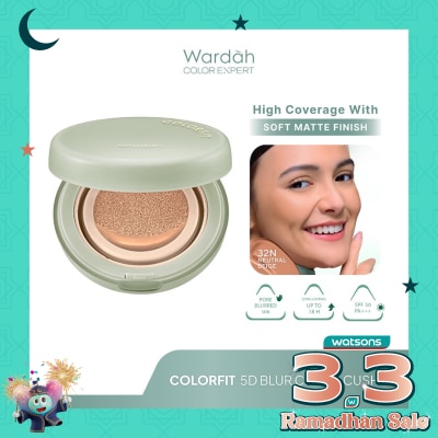 WARDAH Colorfit 5D Blur Cloud Cushion 32N Neutral Beige - Matte Finish Tahan Lama Hingga 18 Jam - SPF 50 PA+, Nano-Hyaluron, dan CICA