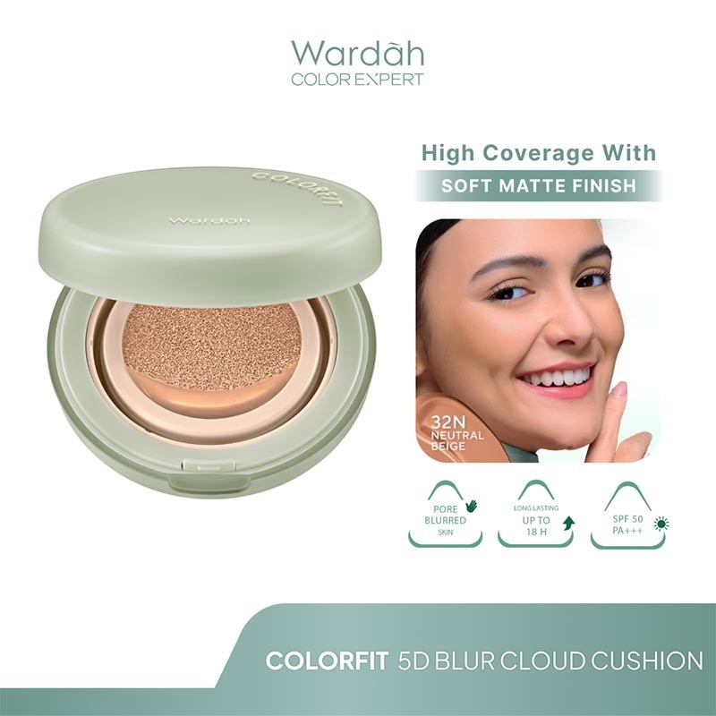 Colorfit 5D Blur Cloud Cushion 32N Neutral Beige - Matte Finish Tahan Lama Hingga 18 Jam - SPF 50 PA+, Nano-Hyaluron, dan CICA