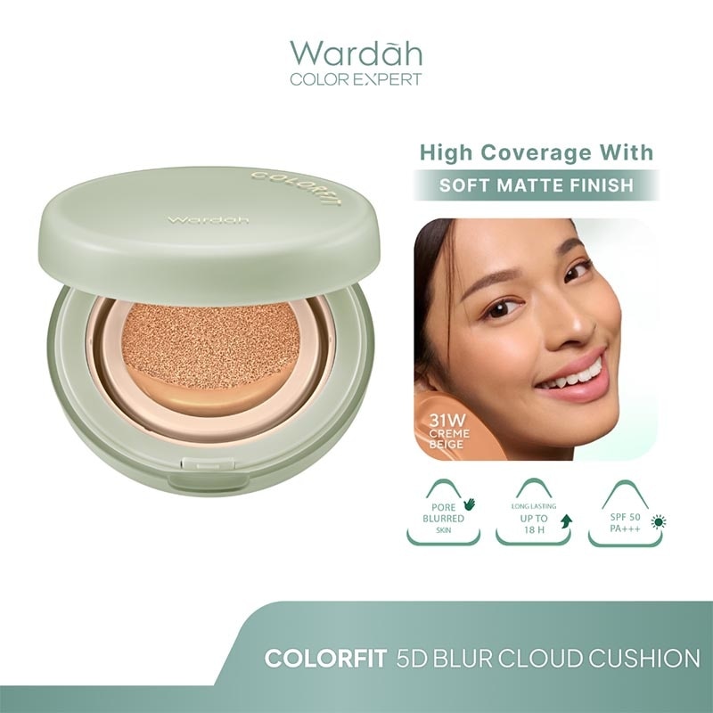 Colorfit 5D Blur Cloud Cushion 31W Crème Beige - Matte Finish Tahan Lama Hingga 18 Jam - SPF 50 PA+, Nano-Hyaluron, dan CICA