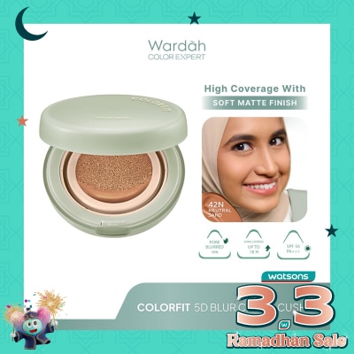 WARDAH Colorfit 5D Blur Cloud Cushion 42N Neutral Sand - Matte Finish Tahan Lama Hingga 18 Jam - SPF 50 PA+, Nano-Hyaluron, dan CICA