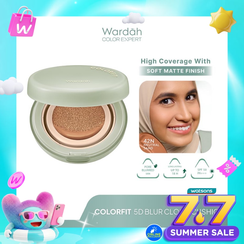 Colorfit 5D Blur Cloud Cushion 42N Neutral Sand - Matte Finish Tahan Lama Hingga 18 Jam - SPF 50 PA+, Nano-Hyaluron, dan CICA
