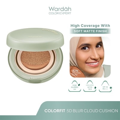 WARDAH Colorfit 5D Blur Cloud Cushion 42N Neutral Sand - Matte Finish Tahan Lama Hingga 18 Jam - SPF 50 PA+, Nano-Hyaluron, dan CICA