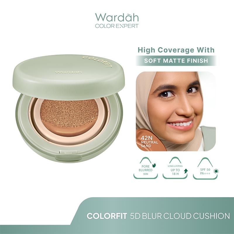 Colorfit 5D Blur Cloud Cushion 42N Neutral Sand - Matte Finish Tahan Lama Hingga 18 Jam - SPF 50 PA+, Nano-Hyaluron, dan CICA