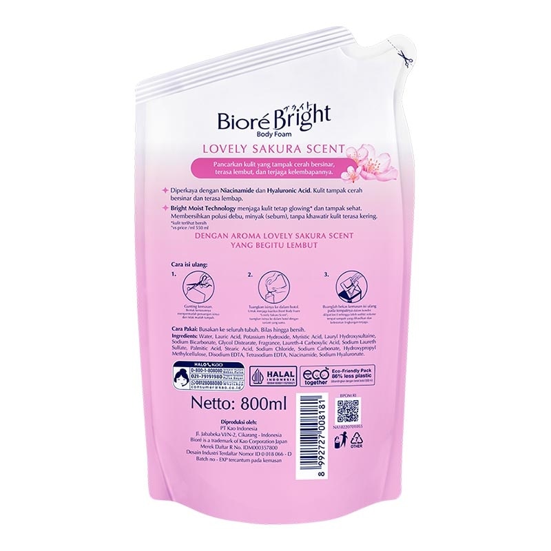 Bright Body Foam Sabun Mandi Cair Lovely Sakura Pouch 800ml