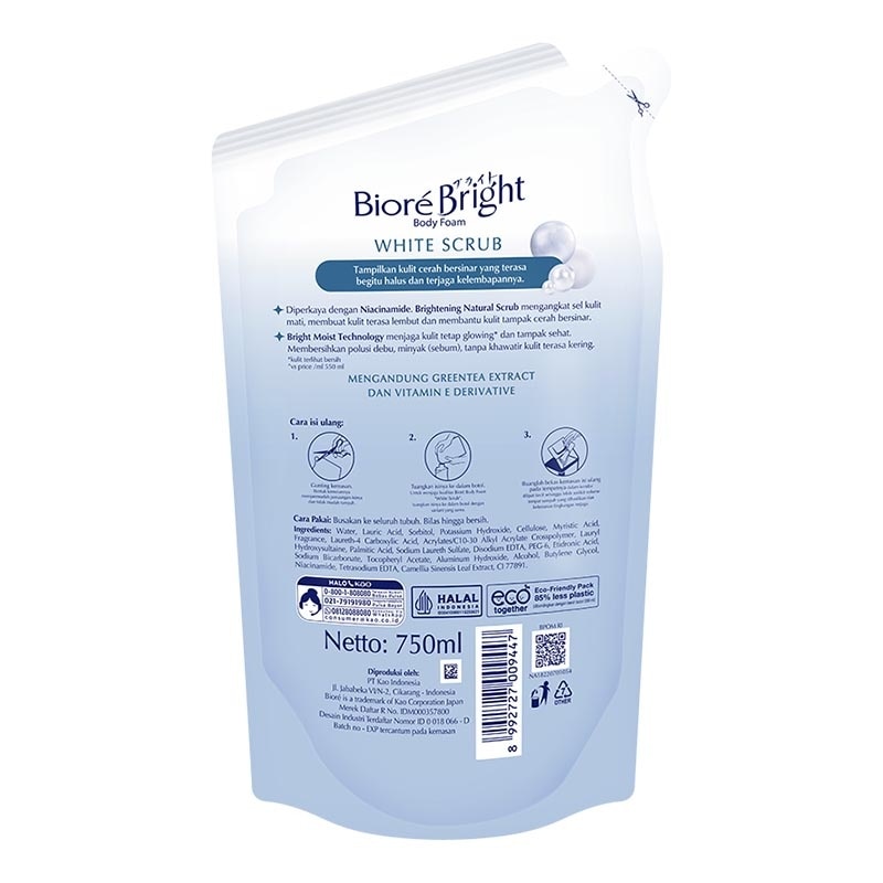 Bright Body Foam Sabun Mandi Cair White Scrub Pouch 750ml