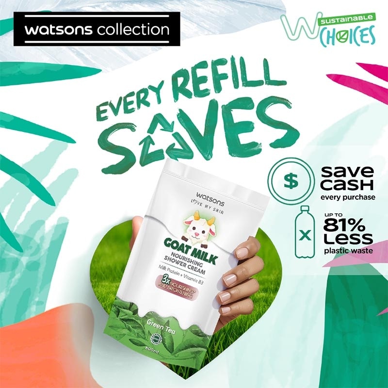 Watsons Goat Milk Nourishing Green Tea Shower Cream Pouch 800ml