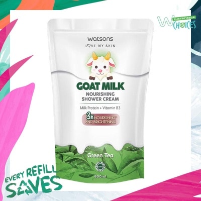 WATSONS Watsons Goat Milk Nourishing Green Tea Shower Cream Pouch 800ml
