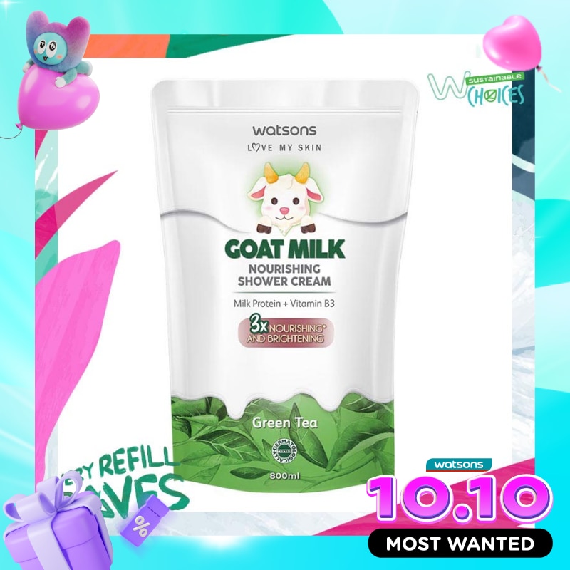 Watsons Goat Milk Nourishing Green Tea Shower Cream Pouch 800ml image