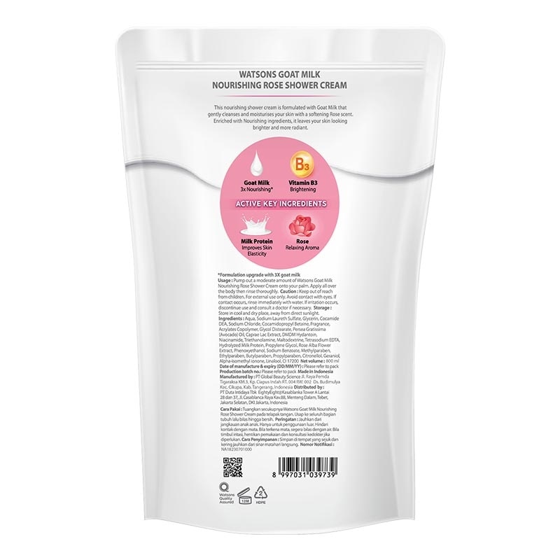 Watsons Goat Milk Nourishing Rose Shower Cream Pouch 800ml