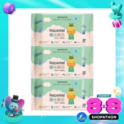 WATSONS COLLECTION - Watsons Unscented Baby Soft Wipes 20'S X 3 image