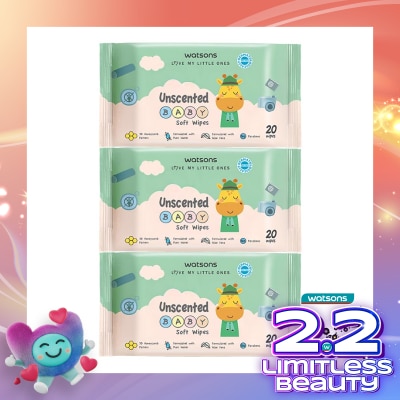 WATSONS Watsons Unscented Baby Soft Wipes 20'S X 3