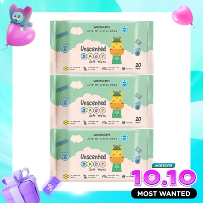 WATSONS COLLECTION Watsons Unscented Baby Soft Wipes 20'S X 3 image