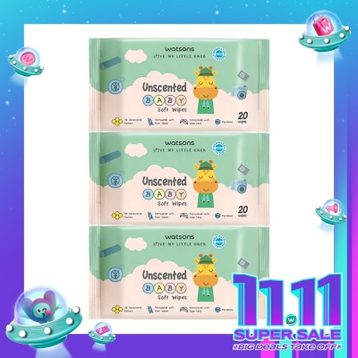 WATSONS Watsons Unscented Baby Soft Wipes 20'S X 3