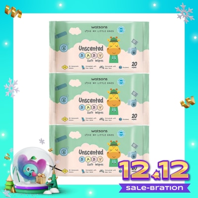 WATSONS Watsons Unscented Baby Soft Wipes 20'S X 3