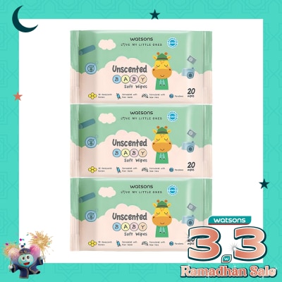 WATSONS Watsons Unscented Baby Soft Wipes 20'S X 3