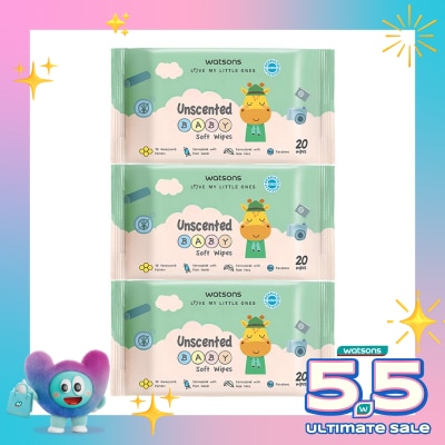 WATSONS - Watsons Unscented Baby Soft Wipes 20'S X 3