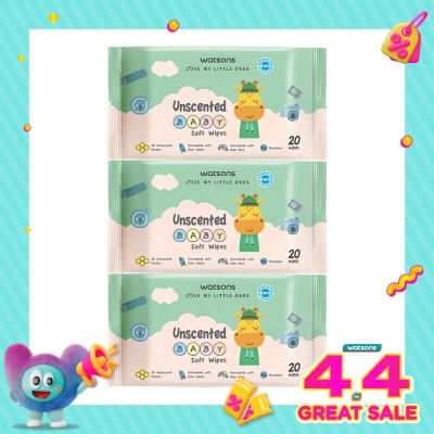 WATSONS - Watsons Unscented Baby Soft Wipes 20'S X 3