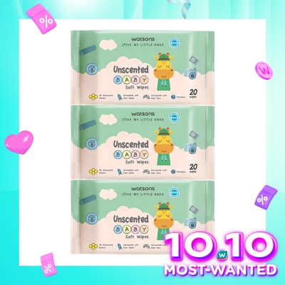 WATSONS Watsons Unscented Baby Soft Wipes 20'S X 3