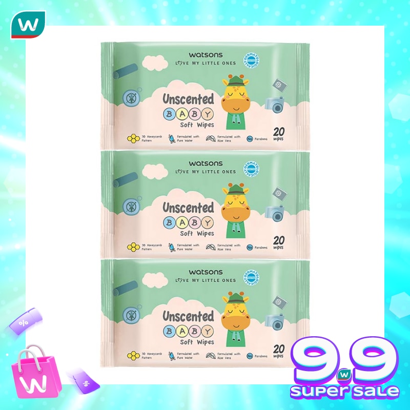Watsons Unscented Baby Soft Wipes 20'S X 3