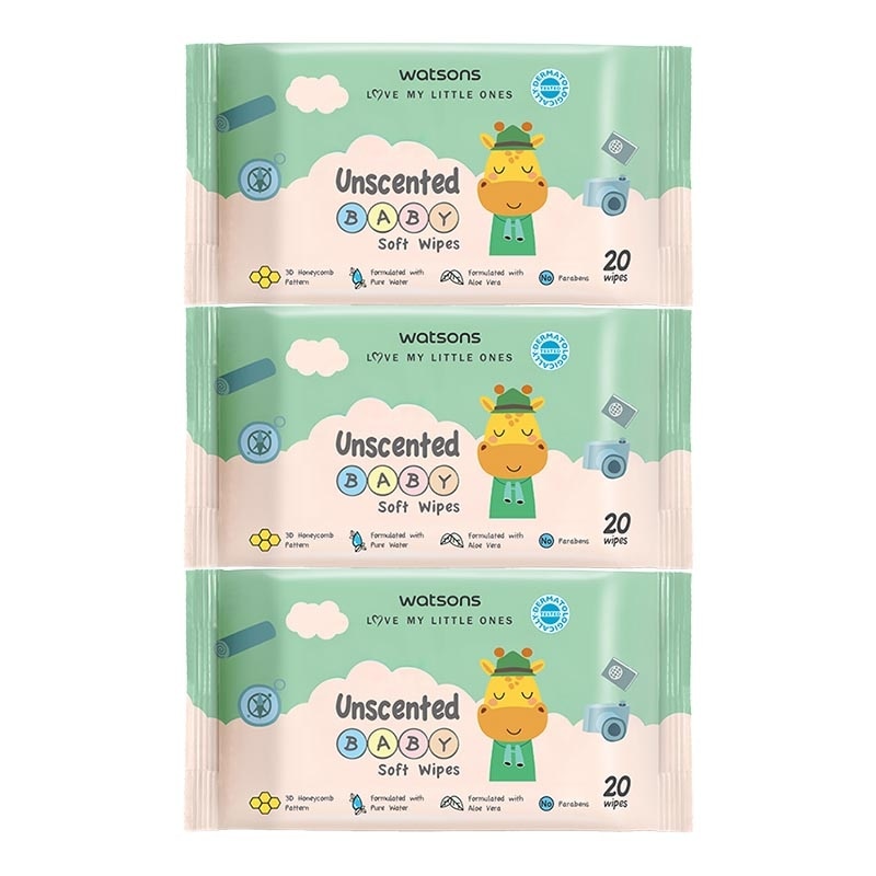 Watsons Unscented Baby Soft Wipes 20'S X 3