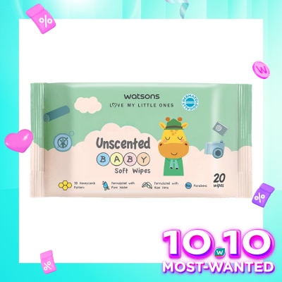 WATSONS Watsons Unscented Baby Soft Wipes 20'S