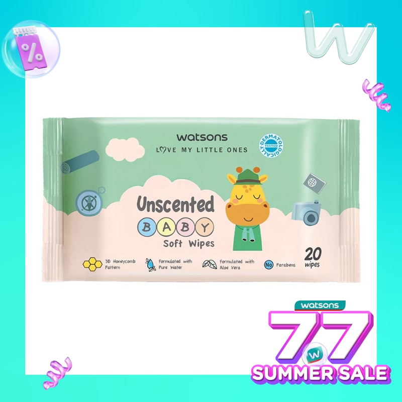 Watsons Unscented Baby Soft Wipes 20'S