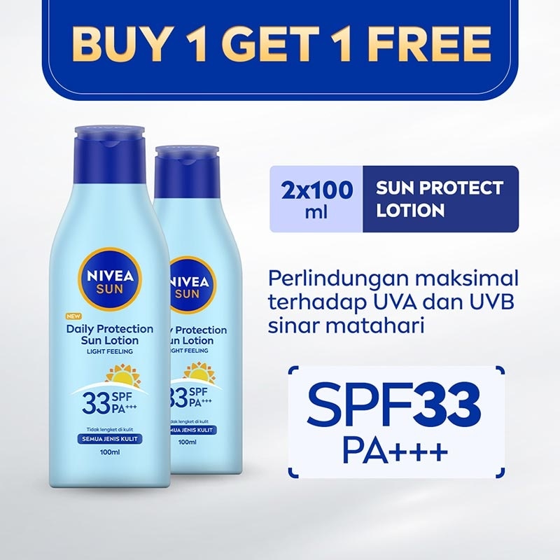 Promo Harga Nivea Daily Protection Sun Lotion SPF 33 PA++ 100 ml - Watsons