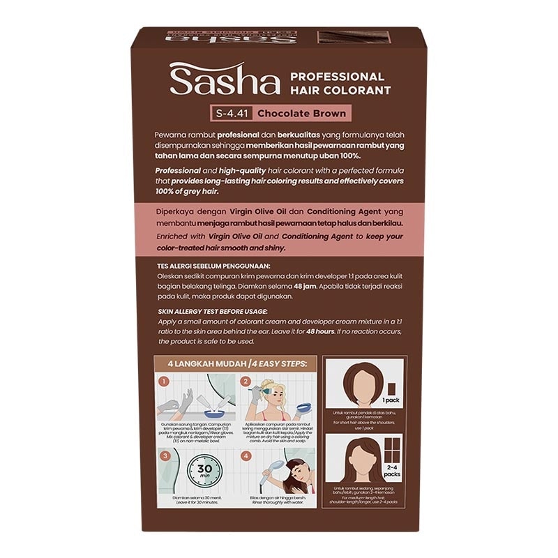 Sasha Professional Hair Colorant - Color Vibe Series S-4.41 Chocolate Brown