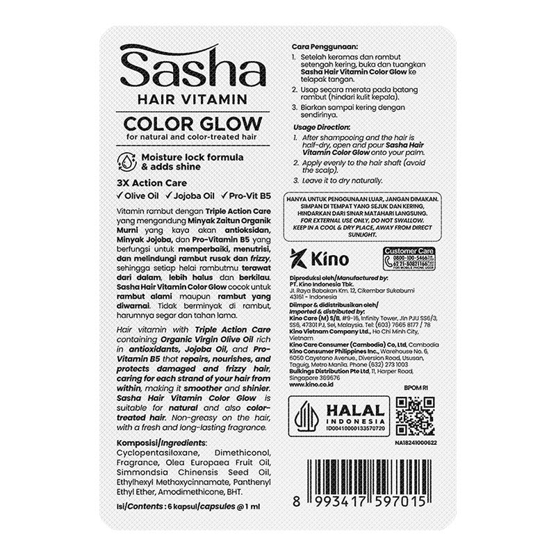 Sasha Hair Vitamin With Virgin Olive Oil Color Glow 6'S Blister