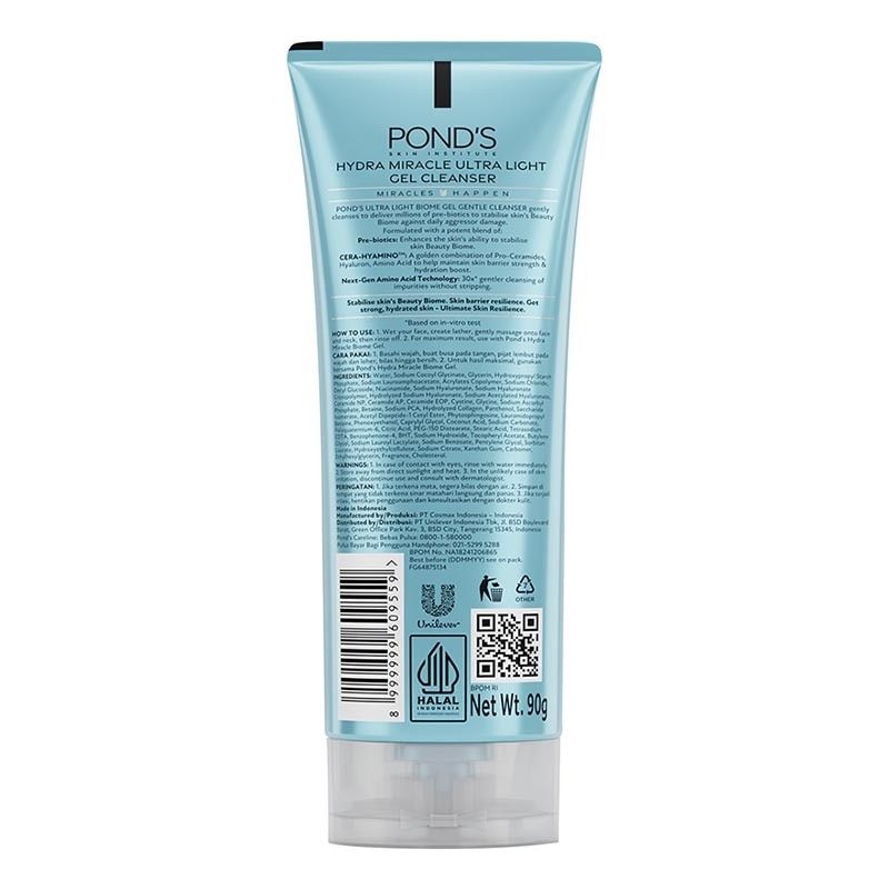 Ponds Hydra Miracle Ultra Light Biome Gel Gentle Cleanser Cera-Hyamino 90g