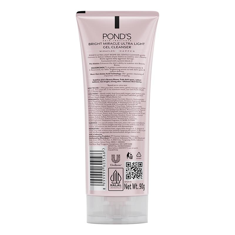 Ponds Bright Miracle Ultra Light Biome Gel Gentle Cleanser Niasorcinol 90g