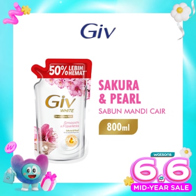 GIV - White Sabun Mandi Cair Sakura Pouch 800ml