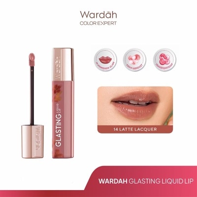 WARDAH Glasting Liquid Lip 14 Latte Lacquer 3.5g - Hi-Pigmented Glass Color, Ringan, Tidak Lengket, Transferproof