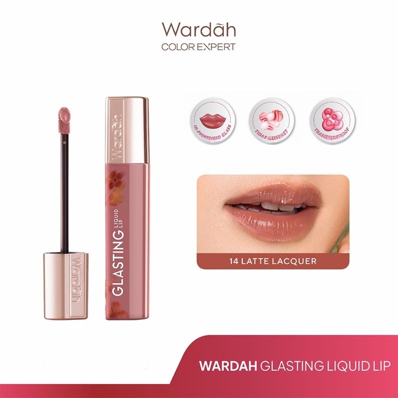 Glasting Liquid Lip 14 Latte Lacquer 3.5g - Hi-Pigmented Glass Color, Ringan, Tidak Lengket, Transferproof