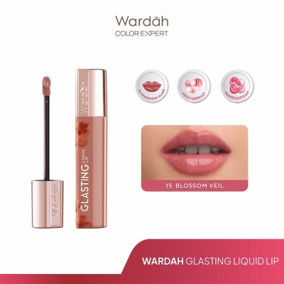 WARDAH Glasting Liquid Lip 15 Blossom Veil 3.5g - Hi-Pigmented Glass Color, Ringan, Tidak Lengket, Transferproof