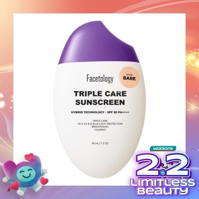 FACETOLOGY Facetology Triple Care Tinted Sunscreen Bare SPF50 PA++++ 40ml