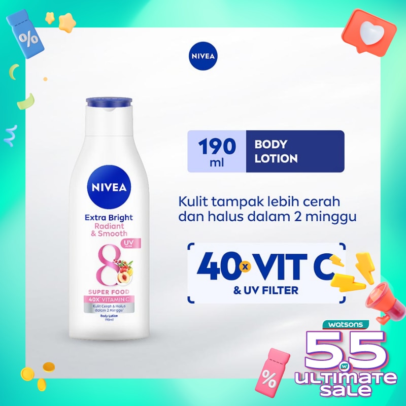 Promo Harga Nivea Body Lotion Extra White Radiant & Smooth 200 ml - Watsons